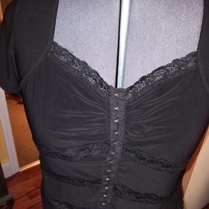 Sexy Black Top Size 2X Hook & Eye Closure Front
